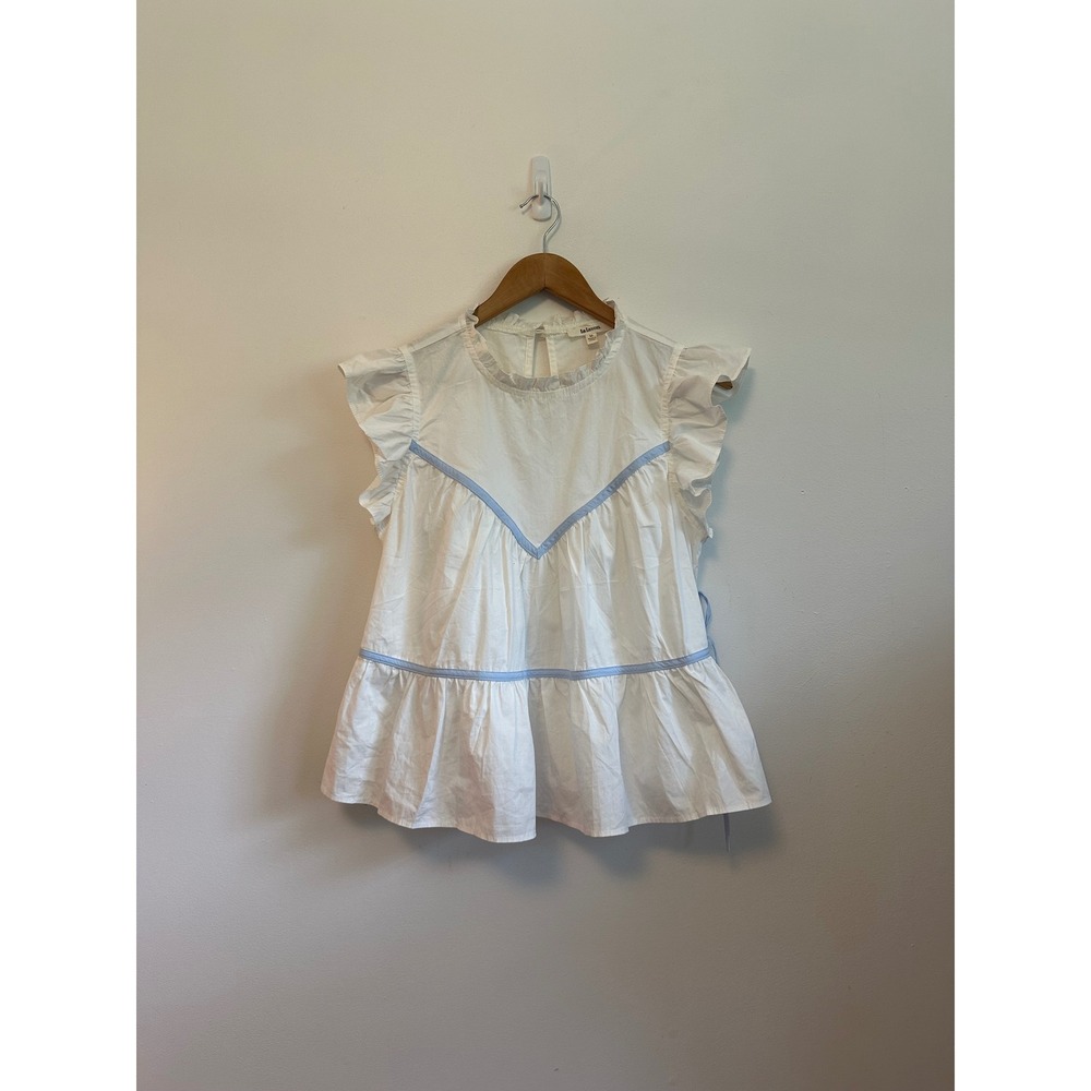 Lalavon‎ White Cotton Flutter Sleeve Peplum Side Tie Top | Size Medium